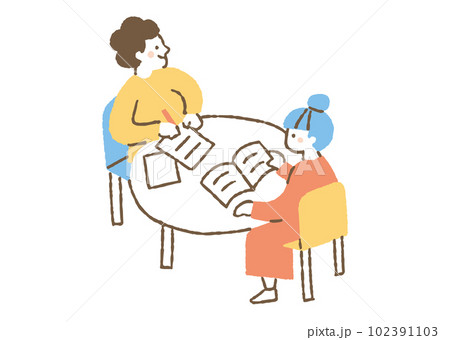 自習室で勉強する男女二人_色 102391103