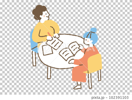 自習室で勉強する男女二人_色 102391103