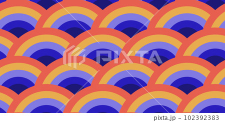 Retro arc ornament seamless pattern. Oriental semi circles background. Vintage abstract geometric texture template in 70s or 80s style. Colorful asian fabric textile design swatch. Vector illustration 102392383