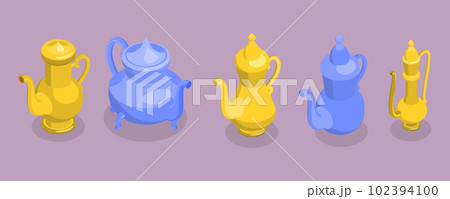 3D Isometric Flat Vector Set of Arabic Teapot 102394100