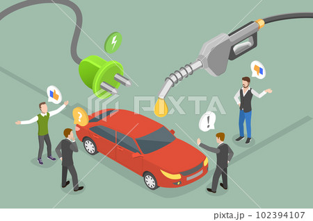 3D Isometric Flat Vector Conceptual Illustration of Diesel Vs Electric Car 102394107