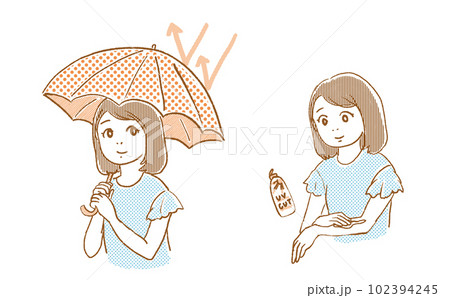 紫外線対策をしている若い女性 102394245