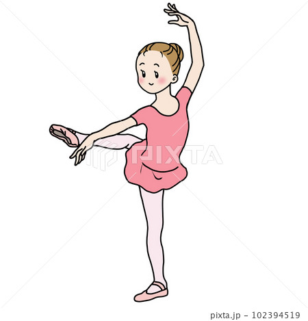 ピンクのレオタードでバレエの練習をする女の子（アティチュード） 102394519