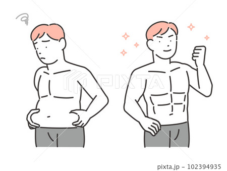 ダイエット(筋トレ)に成功した男性のベクターイラスト素材/マッチョ/ボディケア ダイエット(筋トレ)に成功した男性のベクターイラスト素材/マッチョ/ボディケア 102394935
