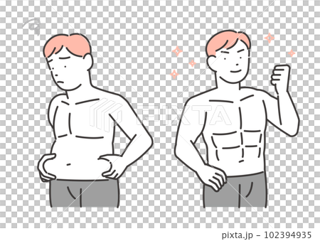 ダイエット(筋トレ)に成功した男性のベクターイラスト素材/マッチョ/ボディケア ダイエット(筋トレ)に成功した男性のベクターイラスト素材/マッチョ/ボディケア 102394935