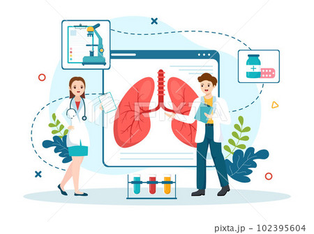 Pulmonologist Vector Illustration with Doctor Pulmonology, Lungs Respiratory System Examination and Treatment in Flat Cartoon Hand Drawn Templates 102395604