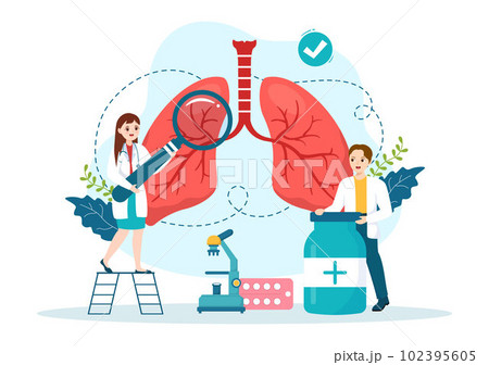 Pulmonologist Vector Illustration with Doctor Pulmonology, Lungs Respiratory System Examination and Treatment in Flat Cartoon Hand Drawn Templates 102395605