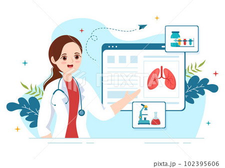 Pulmonologist Vector Illustration with Doctor Pulmonology, Lungs Respiratory System Examination and Treatment in Flat Cartoon Hand Drawn Templates 102395606