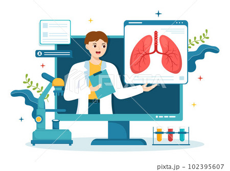 Pulmonologist Vector Illustration with Doctor Pulmonology, Lungs Respiratory System Examination and Treatment in Flat Cartoon Hand Drawn Templates 102395607