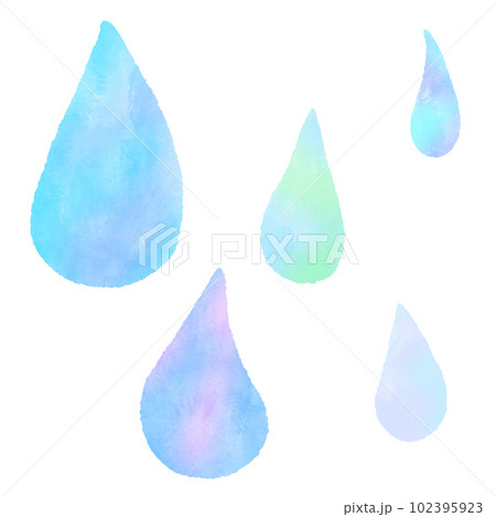 きれいなグラデーションの雫、雨粒、シンプルでかわいい手描きの水彩イラスト 102395923