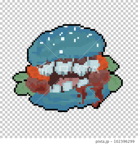 Cartoon Pixel Hamburger Zombie Illustration. 102396299