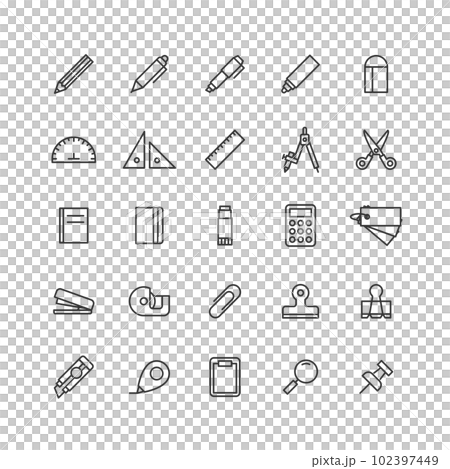 Stationery line drawing icon set Stationery line drawing icon set 102397449