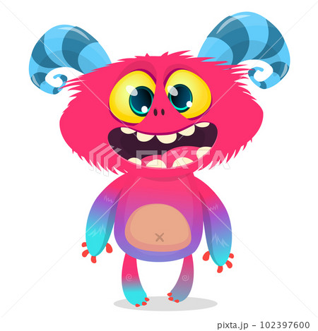 Funny cartoon smiling monster creature. Halloween Illustration of happy alien character. Vector isolated Funny cartoon smiling monster creature. Halloween Illustration of happy alien character. Vector isolated 102397600
