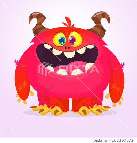 Funny cartoon smiling monster character. Halloween Illustration of happy alien creature. Vector isolated Funny cartoon smiling monster character. Halloween Illustration of happy alien creature. Vector isolated 102397672