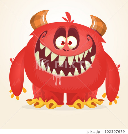 Funny cartoon smiling monster character. Halloween Illustration of happy alien creature. Vector isolated Funny cartoon smiling monster character. Halloween Illustration of happy alien creature. Vector isolated 102397679