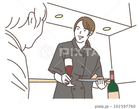 飲食店で働くアジア人の女性店員 102397760