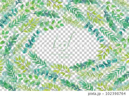 緑の葉っぱの水彩画イラスト フレーム 102398764