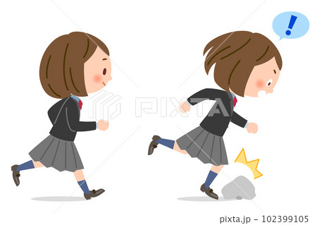 走って石に躓く女子学生 102399105