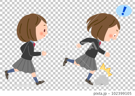 走って石に躓く女子学生 102399105