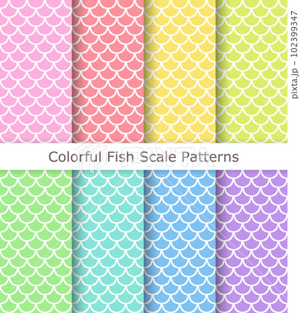 パステルカラーのシームレスなうろこ、スカロップパターンセット 102399347