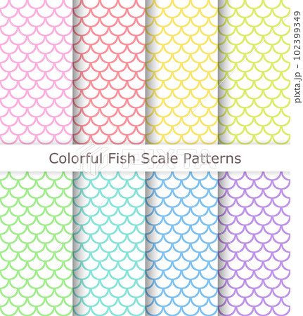 パステルカラーのシームレスなうろこ、スカロップパターンセット 102399349