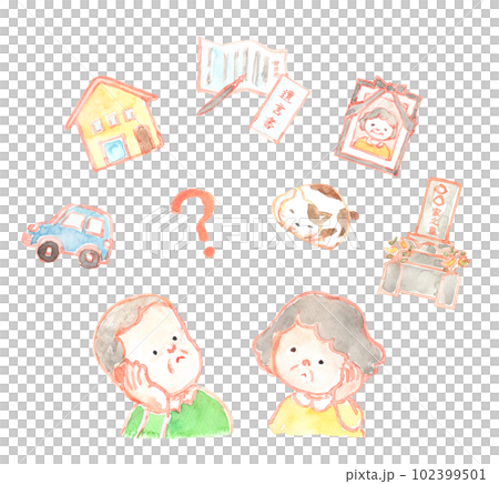 一對夫婦在水彩畫中思考結束生命的插圖 102399501