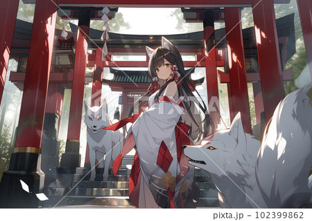 日本の巫女と赤い鳥居 日本の巫女と赤い鳥居 102399862