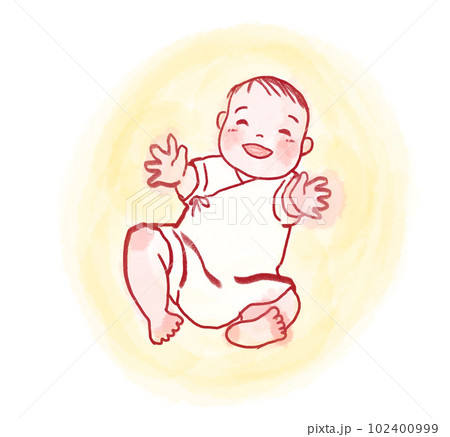 笑顔で手を差し伸べている赤ちゃん 102400999