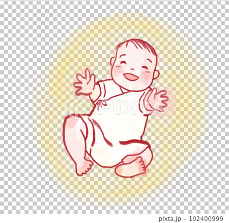 笑顔で手を差し伸べている赤ちゃん 102400999