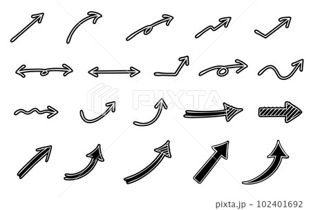 黒ふちの手書き矢印セット　白矢印 102401692