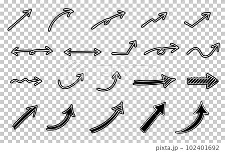 黒ふちの手書き矢印セット　白矢印 102401692