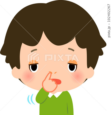 ぼんやりした表情で鼻をほじる男の子 ぼんやりした表情で鼻をほじる男の子 102402267