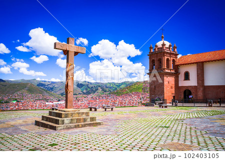 Cusco, Peru. Mirador de Plaza San Cristobal, overlooking ancient city. 102403105