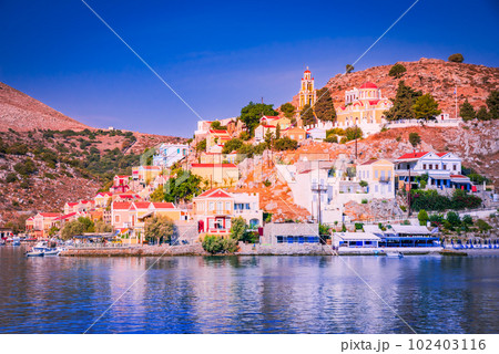 Rhodes, Greece. Symi is a picturesque Greek island in the Aegean Sea. 102403116