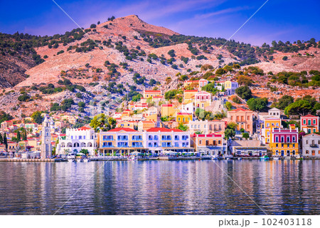 Rhodes, Greece. Symi is a picturesque Greek island in the Aegean Sea. 102403118