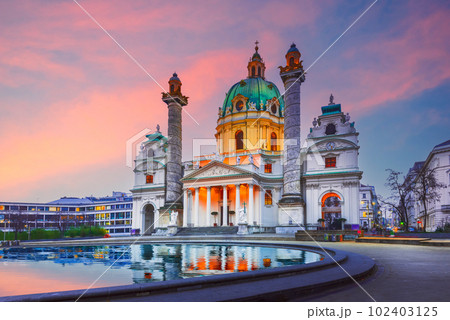 Vienna, Austria. Karlskirche is a Baroque church in Wien. 102403125