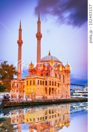 Istanbul, Turkey. Ortakoy Mosque located on the Bosphorus. 102403157