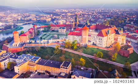 Krakow, Poland - Wawel Castle aerial view, Cracovia. Krakow, Poland - Wawel Castle aerial view, Cracovia. 102403165
