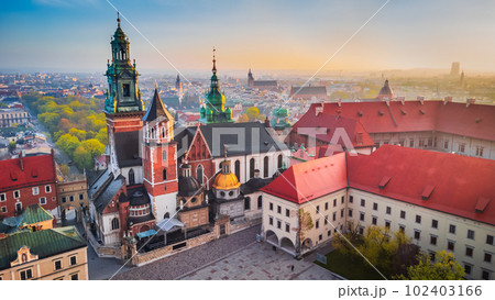 Krakow, Poland - Wawel Castle aerial view, Cracovia. Krakow, Poland - Wawel Castle aerial view, Cracovia. 102403166