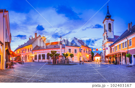Szentendre, Hungary - Beautiful downtown, Danuber riverbank 102403167