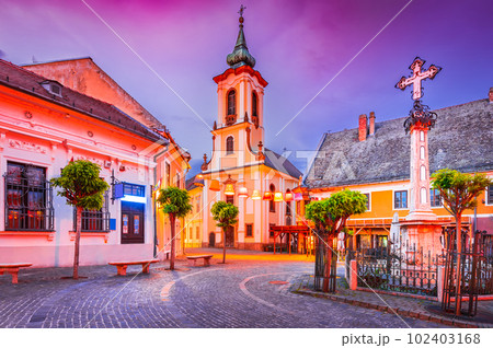Szentendre, Hungary - Beautiful downtown, Danuber riverbank 102403168