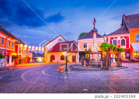 Szentendre, Hungary - Beautiful downtown, Danuber riverbank 102403169