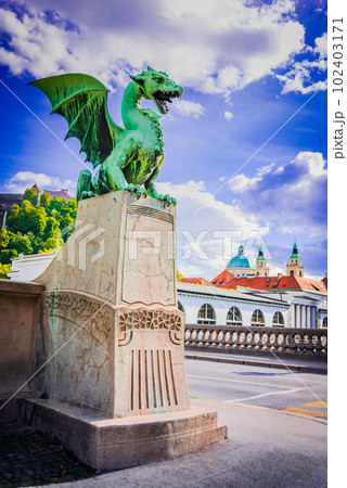 Ljubljana, Slovenia. Dragon Bridge, symbol of the city. Ljubljana, Slovenia. Dragon Bridge, symbol of the city. 102403171
