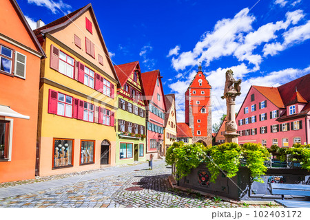 Dinkelsbuhl, Germany. Romantic Road, scenic route through Bavaria, with picturesque villages and castles. 102403172