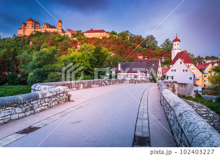 Harburg, Germany. Beautiful medieval village in historical Swabia, Bavaria, Steinerne Brucke. 102403227