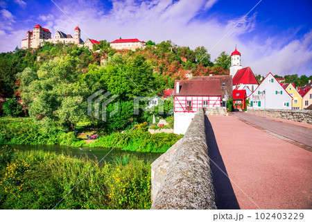Harburg, Germany. Beautiful medieval village in historical Swabia, Bavaria, Wornitz valley. Harburg, Germany. Beautiful medieval village in historical Swabia, Bavaria, Wornitz valley. 102403229