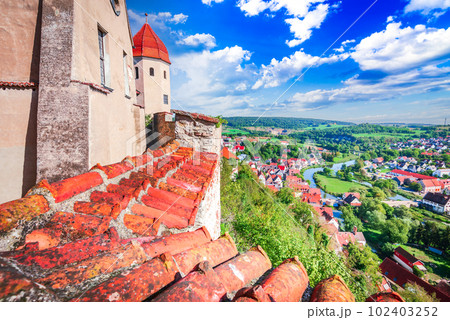 Harburg, Germany. Beautiful Wornitz Valley, Swabia historical Bavaria. 102403252