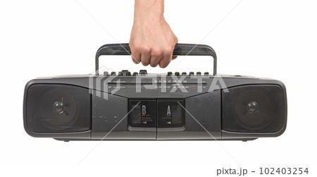 Old 1980s cassette deck with radio (FM and AM) and two cassette players Old 1980s cassette deck with radio (FM and AM) and two cassette players 102403254