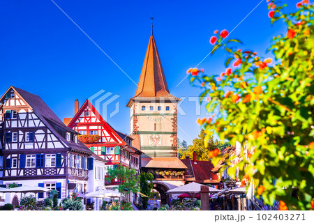 Gengenbach, Germany. Altstadt, beautiful town square with timber-framed medieval houses, Baden-Wurtemberg 102403271