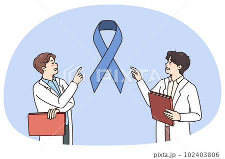 Male doctors discuss patient cancer diagnosis 102403806